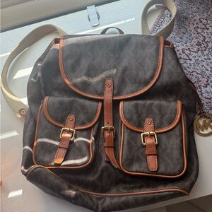 Michael Kors Dark Brown Backpack with Tan Trim